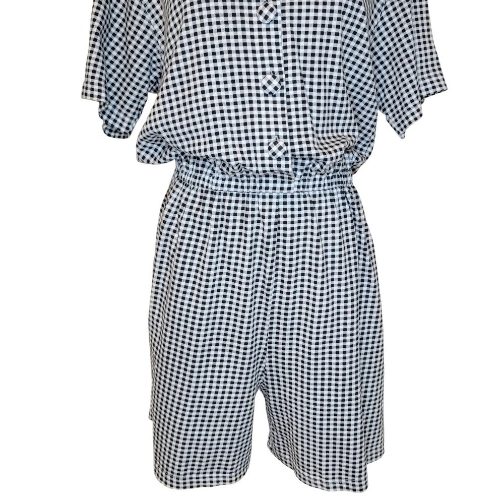 FADS Vintage Buffalo Plaid Romper L Gingham Button Cottagecore Summer Retro - Picture 3 of 7